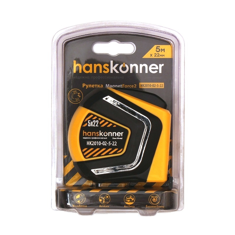 Рулетка Hanskonner 5 м 22 мм супер магнит HK2010-02-5-22