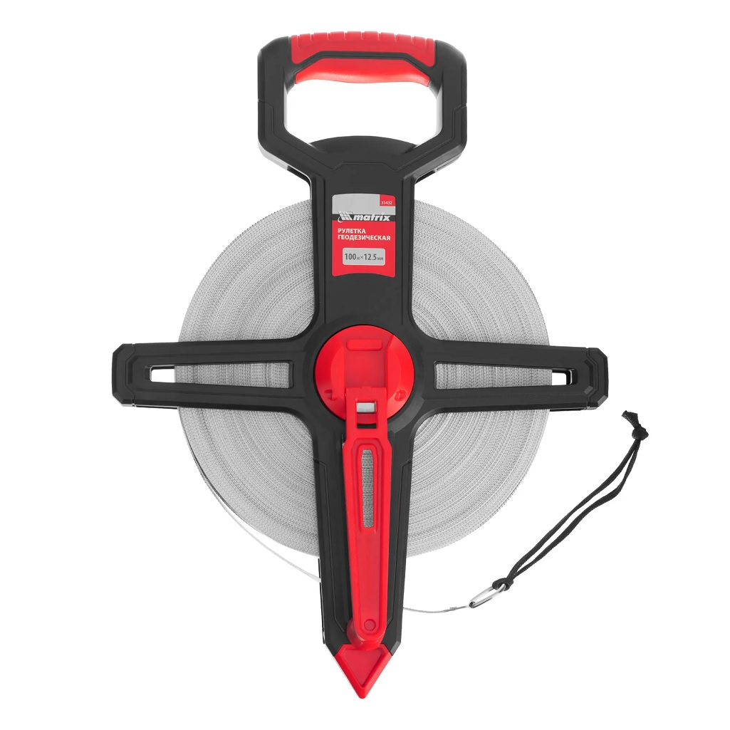 Рулетка геодезическая Matrix 31432, двусторонняя шкала, фиберглассовая лента, 12.5 мм х 100 м