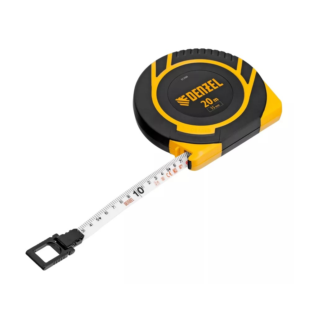 Рулетка геодезическая Denzel 31290, закрытый корпус, фиберглассовая лента, 15 мм х 20 м