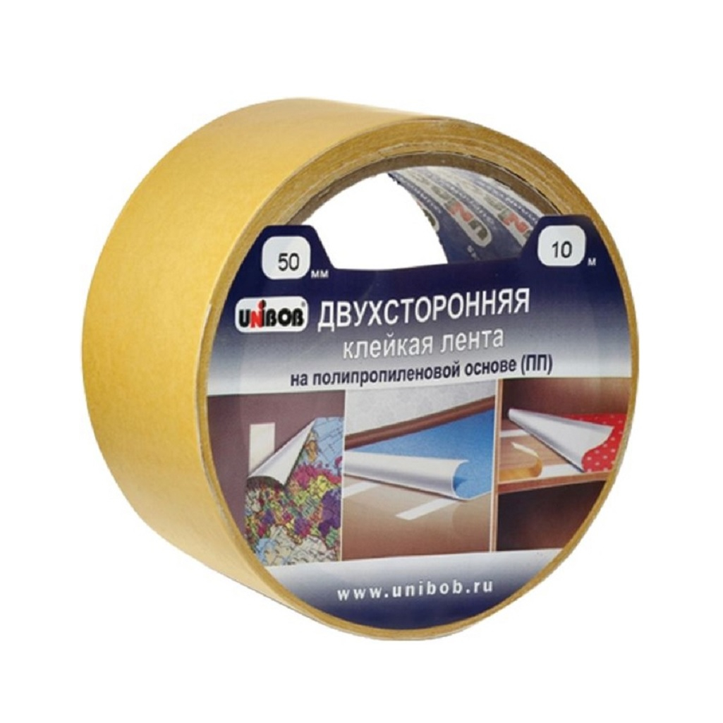 Скотч Unibob 28211, двусторонний 50 мм х 10 м, полипропилен