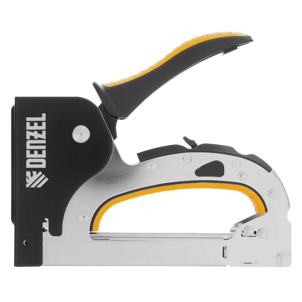 Степлер мебельный Denzel 40211,  тип 53, 4-14 мм, стальной корпус, регулировка силы удара, быстрая загрузка