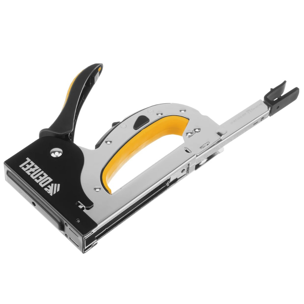 Степлер мебельный Denzel 40211,  тип 53, 4-14 мм, стальной корпус, регулировка силы удара, быстрая загрузка