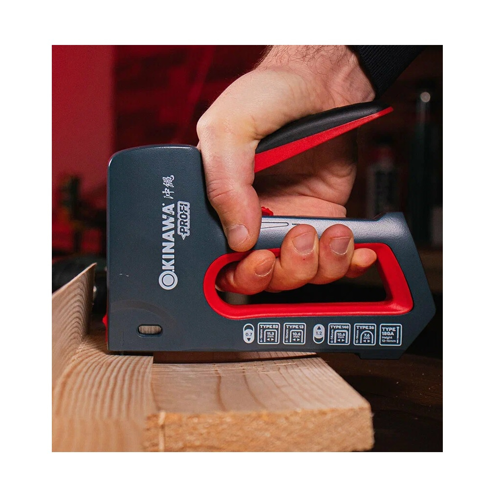 Степлер Okinawa 2365 PROFI, 5 в 1, алюминиевый корпус, регулировка силы удара