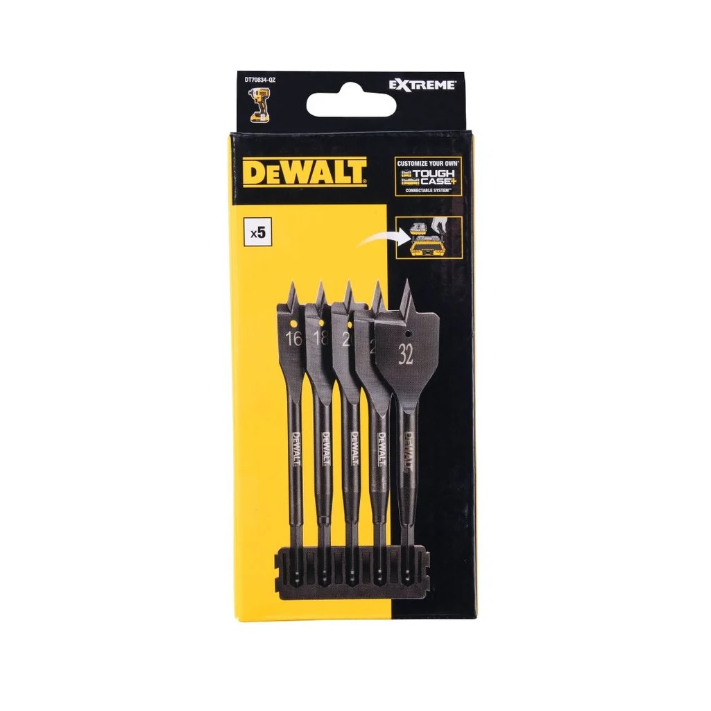 Набор перовых сверл по дереву DeWalt DT70834-QZ, 16-32 мм, шестигранный хвостовик, в упаковке 5 штук