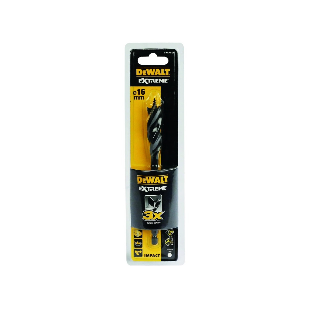 Сверло по дереву DeWalt Extreme Impact DT90240-QZ, 16х152 мм, спиральное, шестигранный хвостовик, для ударного сверления