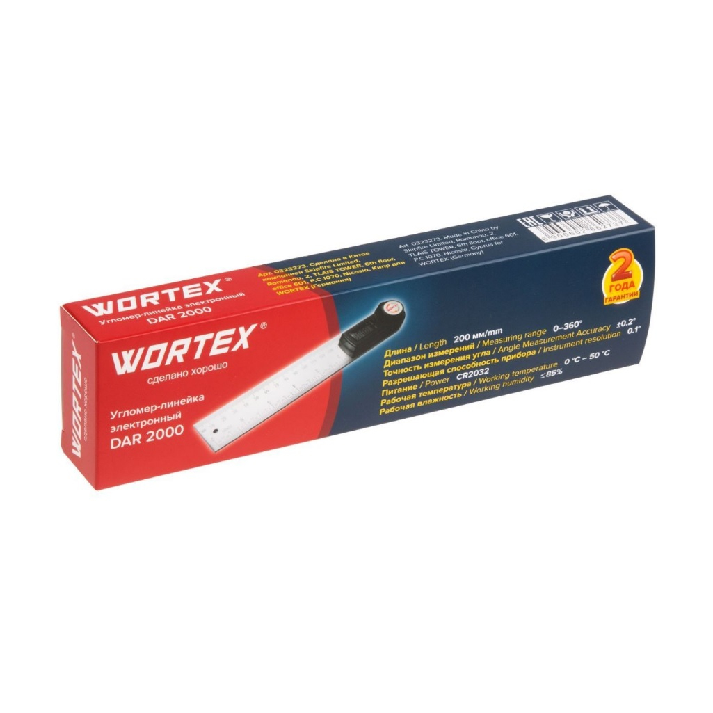 Угломер-линейка электронный Wortex DAR 2000, 0323273, точность 0.2 град, длина 200 мм