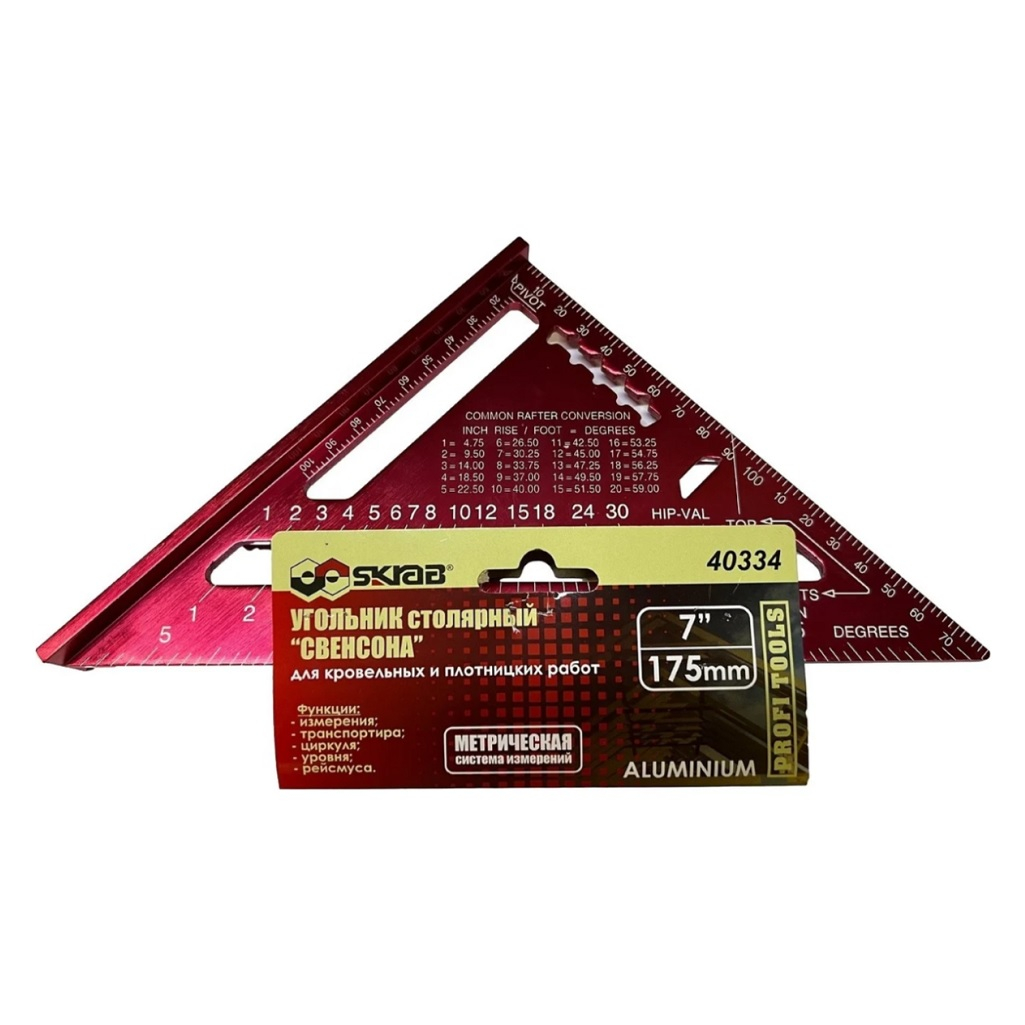 Угольник Свенсона Skrab 40334, метрический, столярный, дюймовая шкала, 175 мм