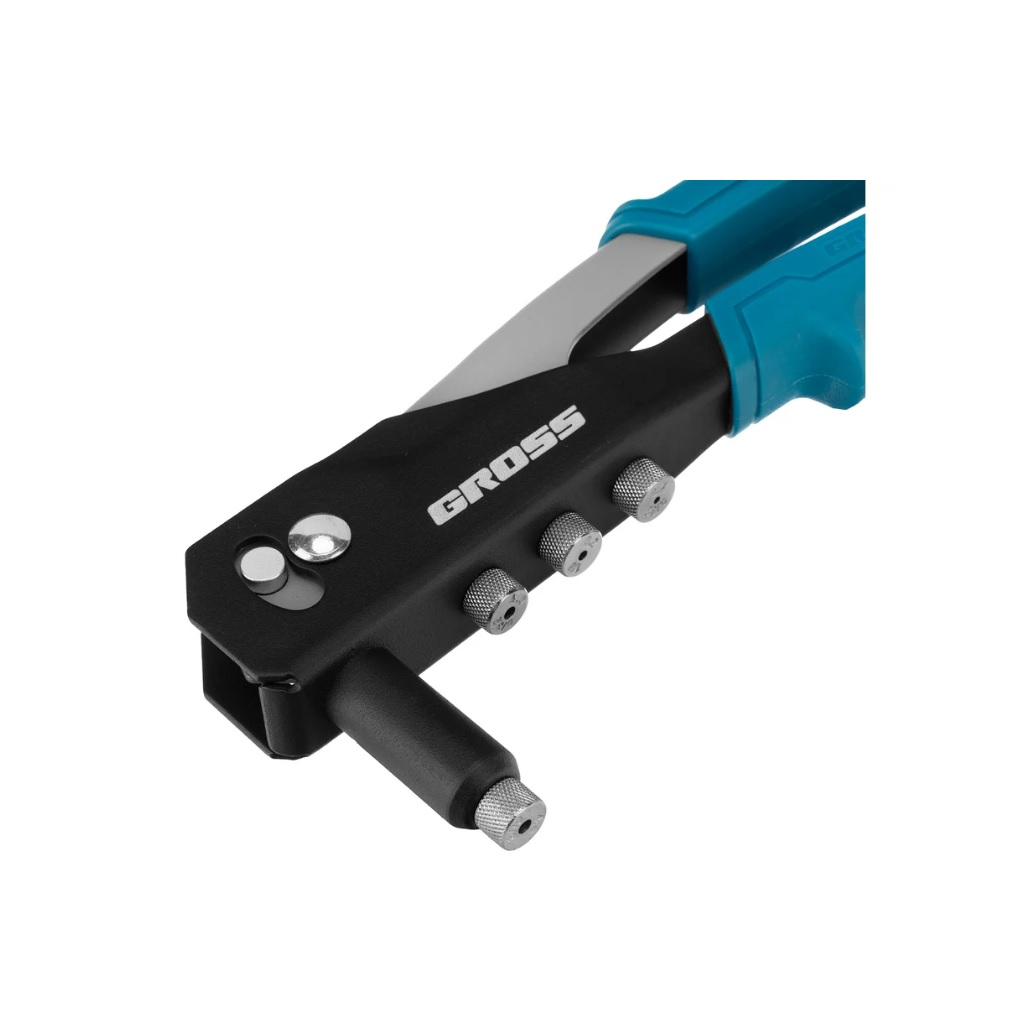 Заклепочник Gross 40415, ручной, вытяжные заклепки, сталь, алюминий, насадки 2.4, 3.2, 4.0, 4.8 мм