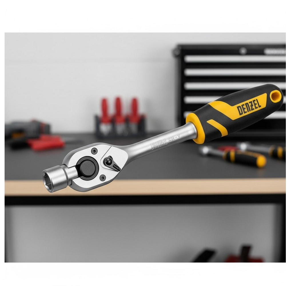 Ключ трещоточный с реверсом Denzel 14033, полупрофессиональный, 1/2