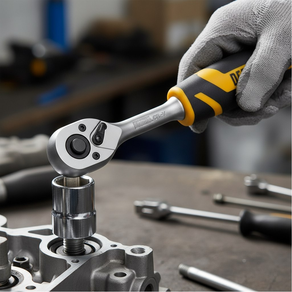 Ключ трещоточный с реверсом Denzel 14031, полупрофессиональный, 1/4