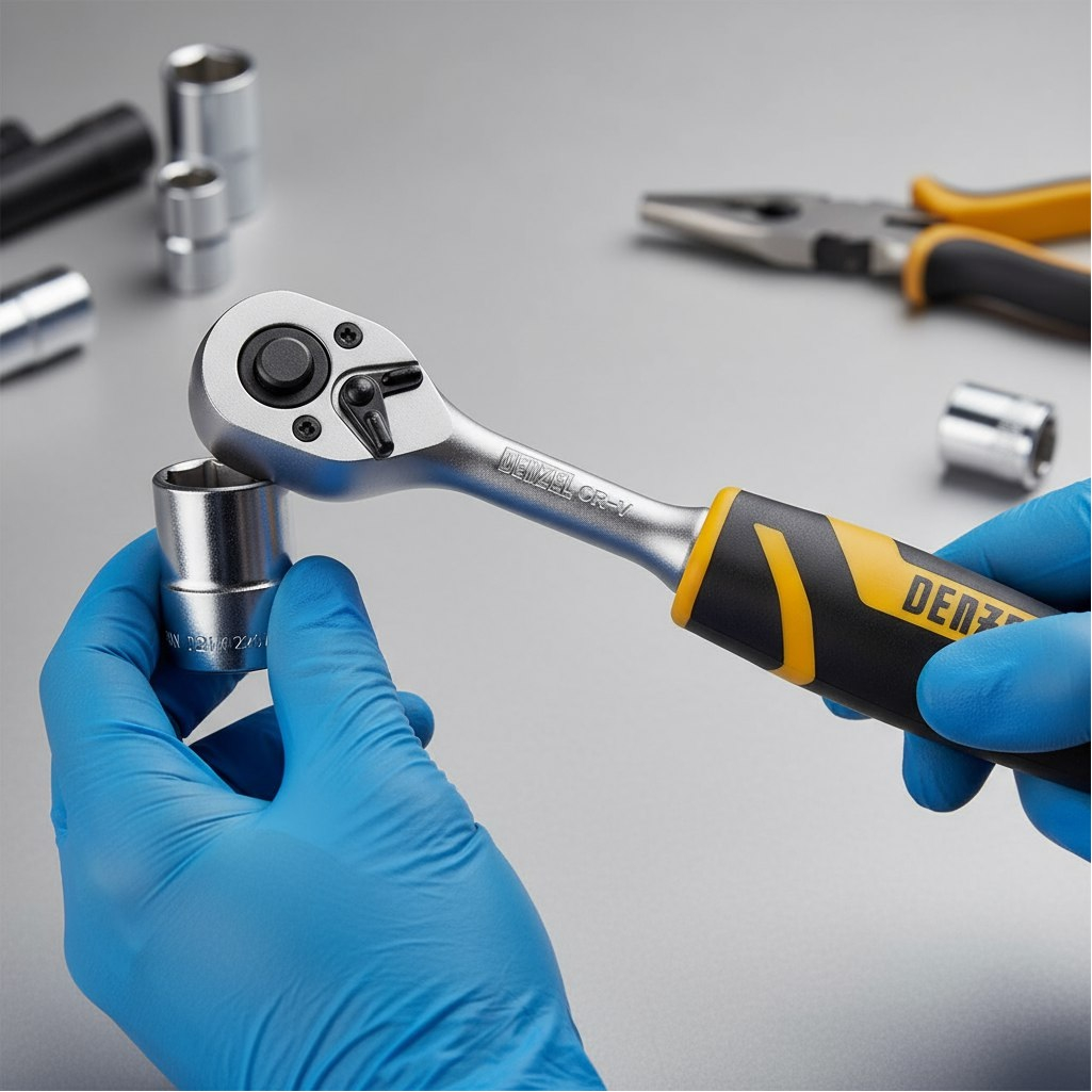 Ключ трещоточный с реверсом Denzel 14031, полупрофессиональный, 1/4