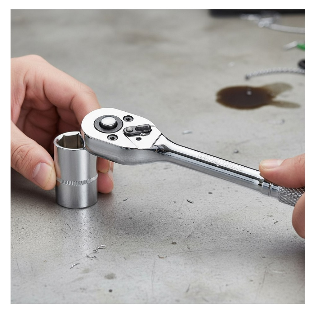 Ключ трещоточный с реверсом Сибртех 14014, цельнометаллический, 1/4