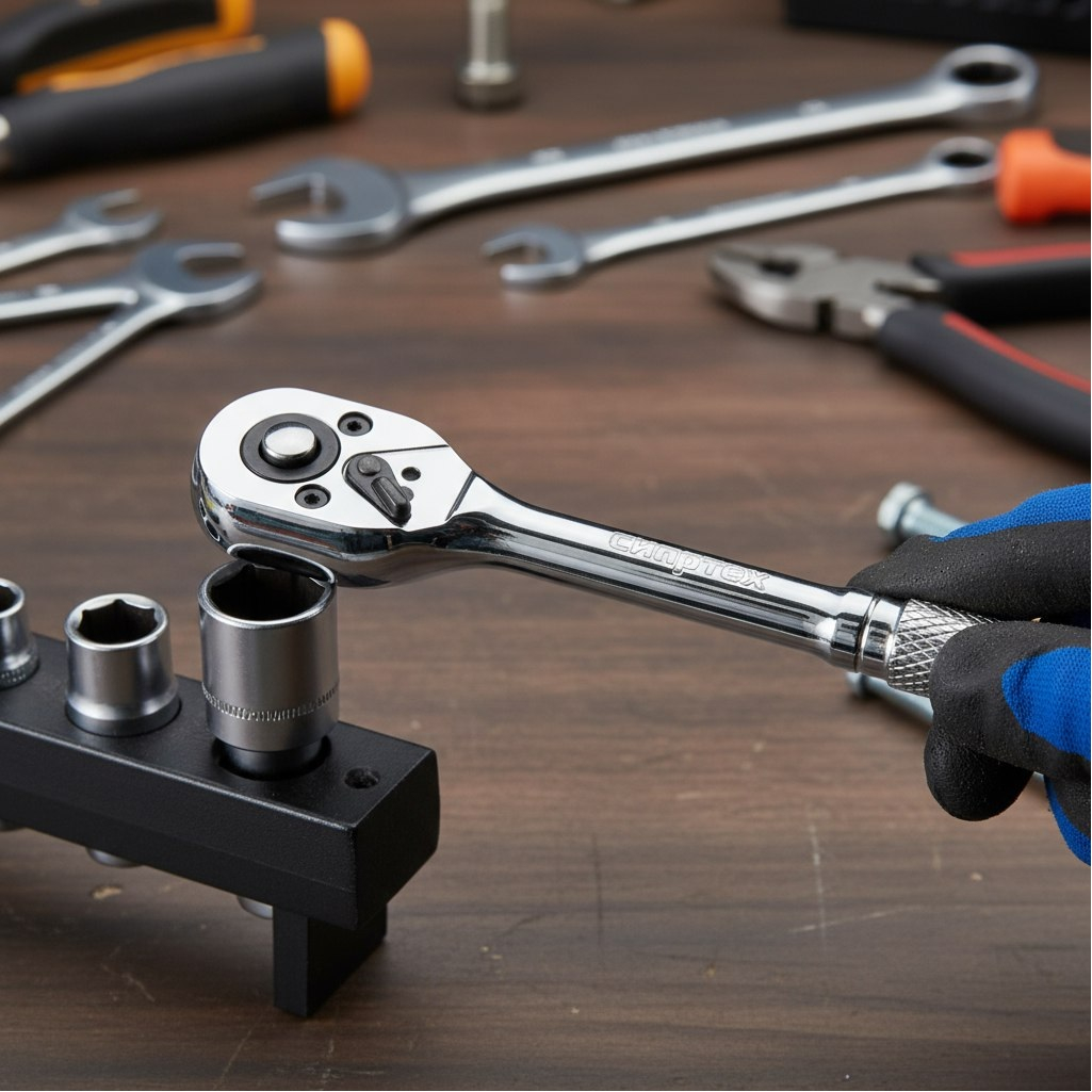 Ключ трещоточный с реверсом Сибртех 14014, цельнометаллический, 1/4