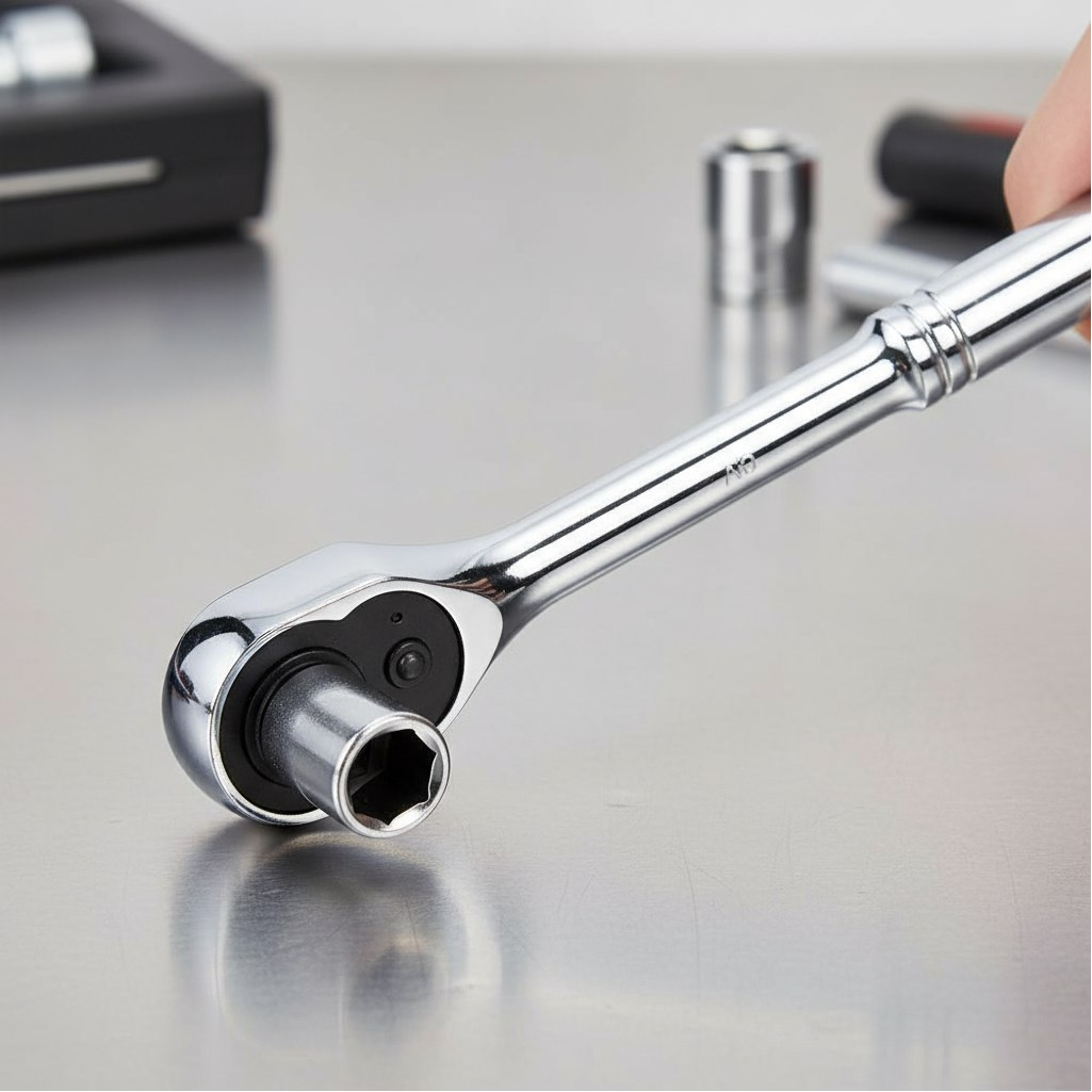 Ключ трещоточный с реверсом Gross 14052, цельнометаллический, 255 мм, хром