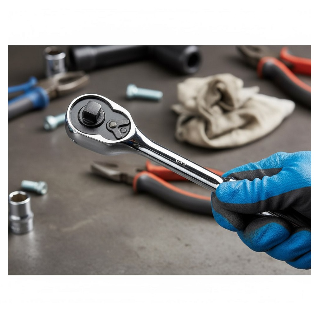 Ключ трещоточный с реверсом Gross 14050, цельнометаллический, 1/4