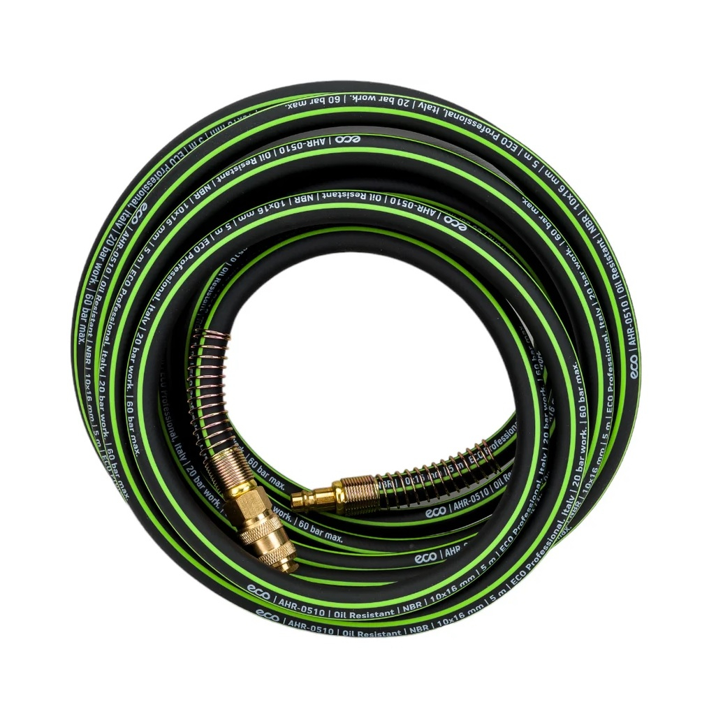 Шланг маслостойкий армированный Eco AHR-0510, для сжатого воздуха, с быстросъемным соединением, 10/16 мм, 5 м