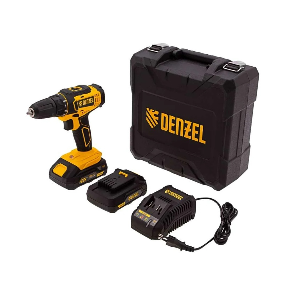 Дрель-шуруповерт аккумуляторная Denzel CDL-18-02BM, 18 В, 30 Нм, 2 акк.+з.у
