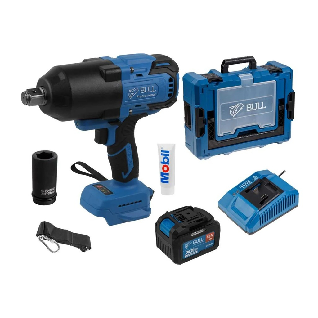 Аккумуляторный гайковерт Bull SC 1810, 18 В, 1500 Hм, 1 акк х 6,0 Ah+з.у