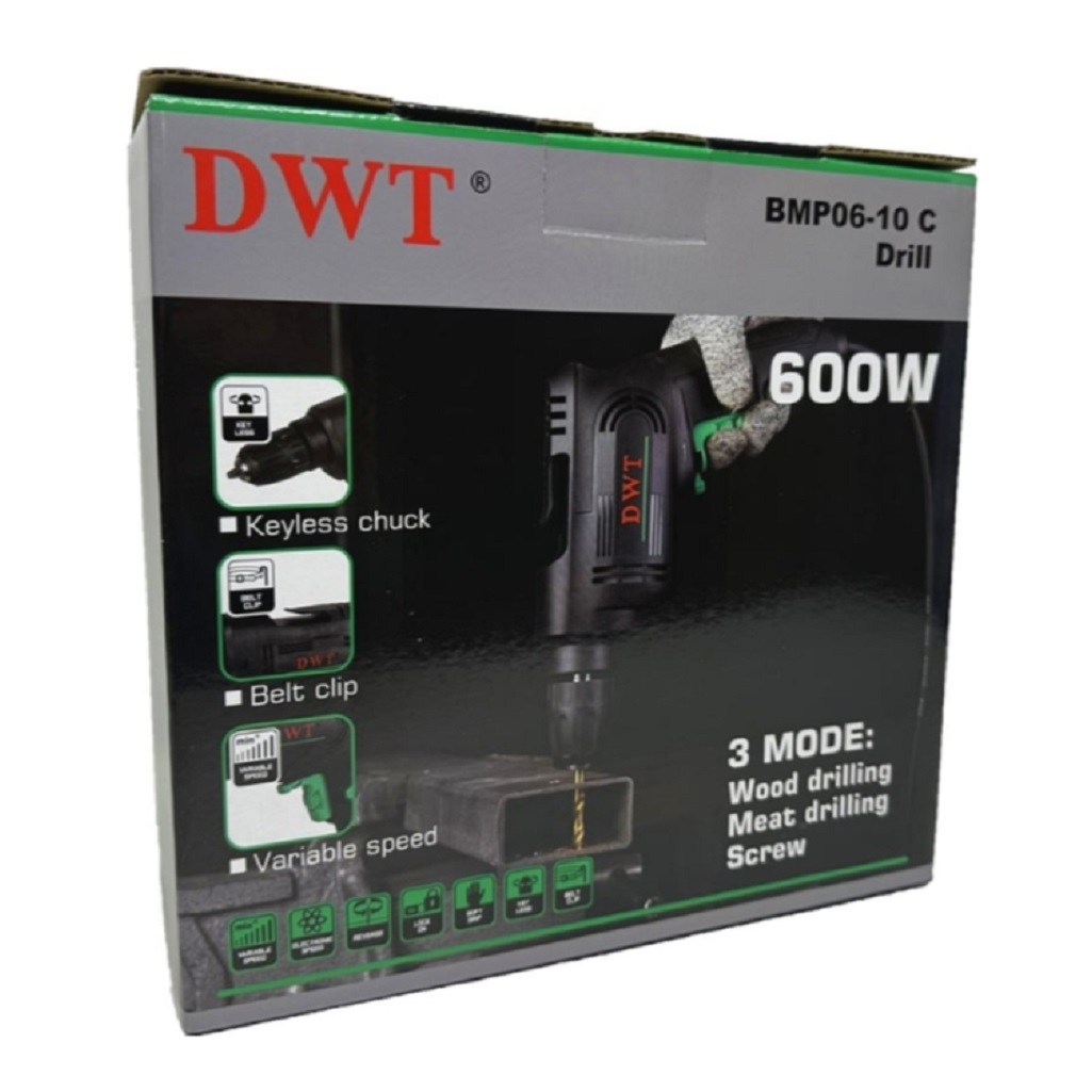 Дрель безударная DWT BMP06-10 C, сетевая, щеточный двигатель, 600 Вт