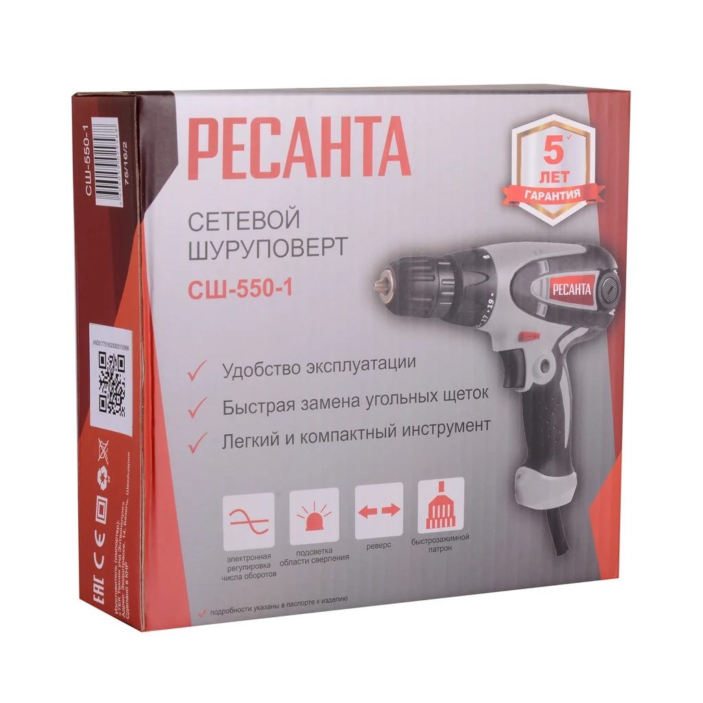 Дрель-шуруповерт Ресанта СШ-550-2 сетевая, быстрозажимной патрон, 25 Нм, 550 Вт