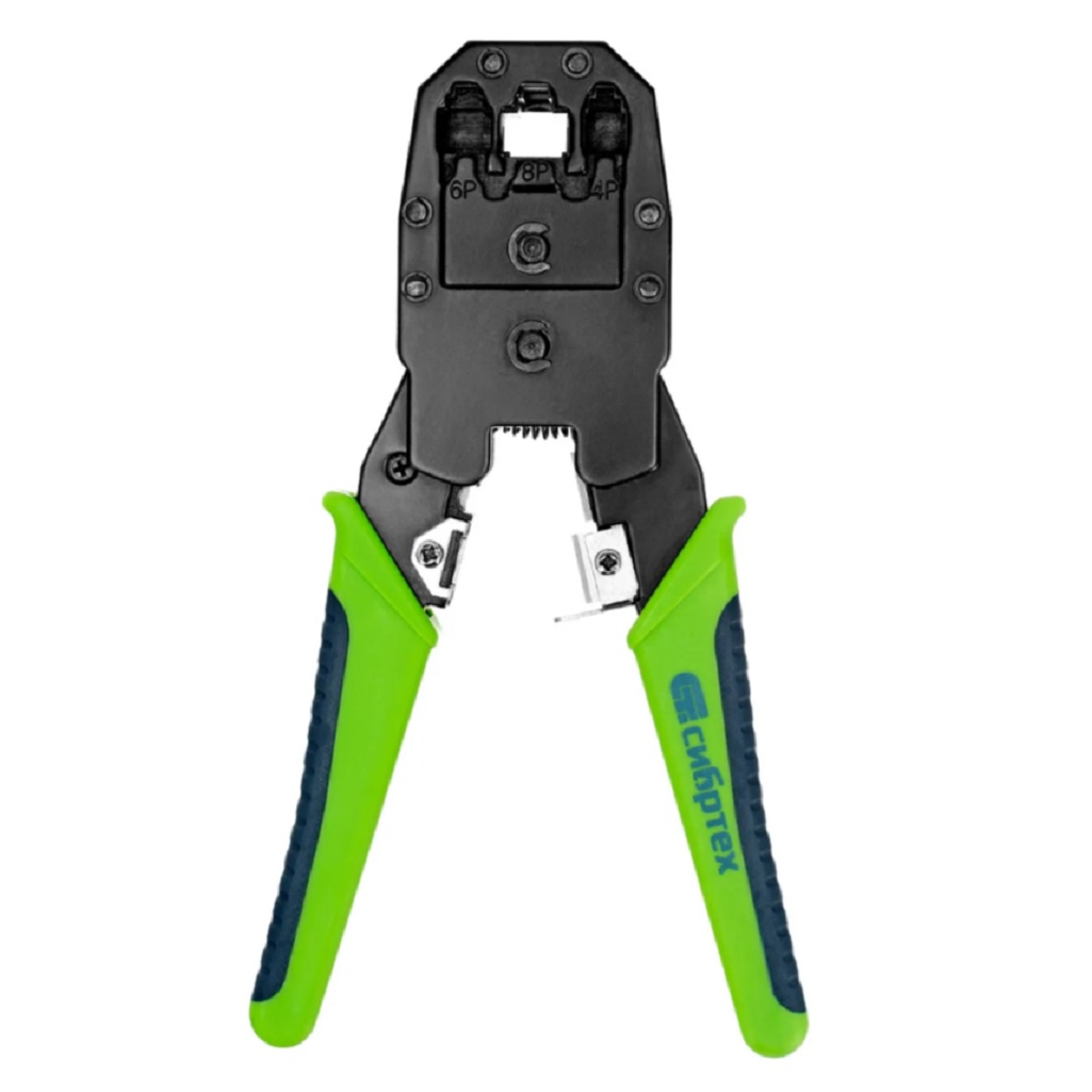 Клещи Сибртех 17733, для обжима телефонных и компьютерных клемм, зеленый