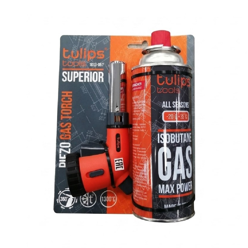 Горелка газовая Tulips Tools IG13-057, цанговая, с баллоном, 220 г