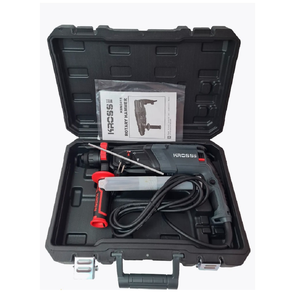 Перфоратор Kross KSW 3411, металлический редуктор, защита от перегрева, 1100 Вт, 3.4 Дж