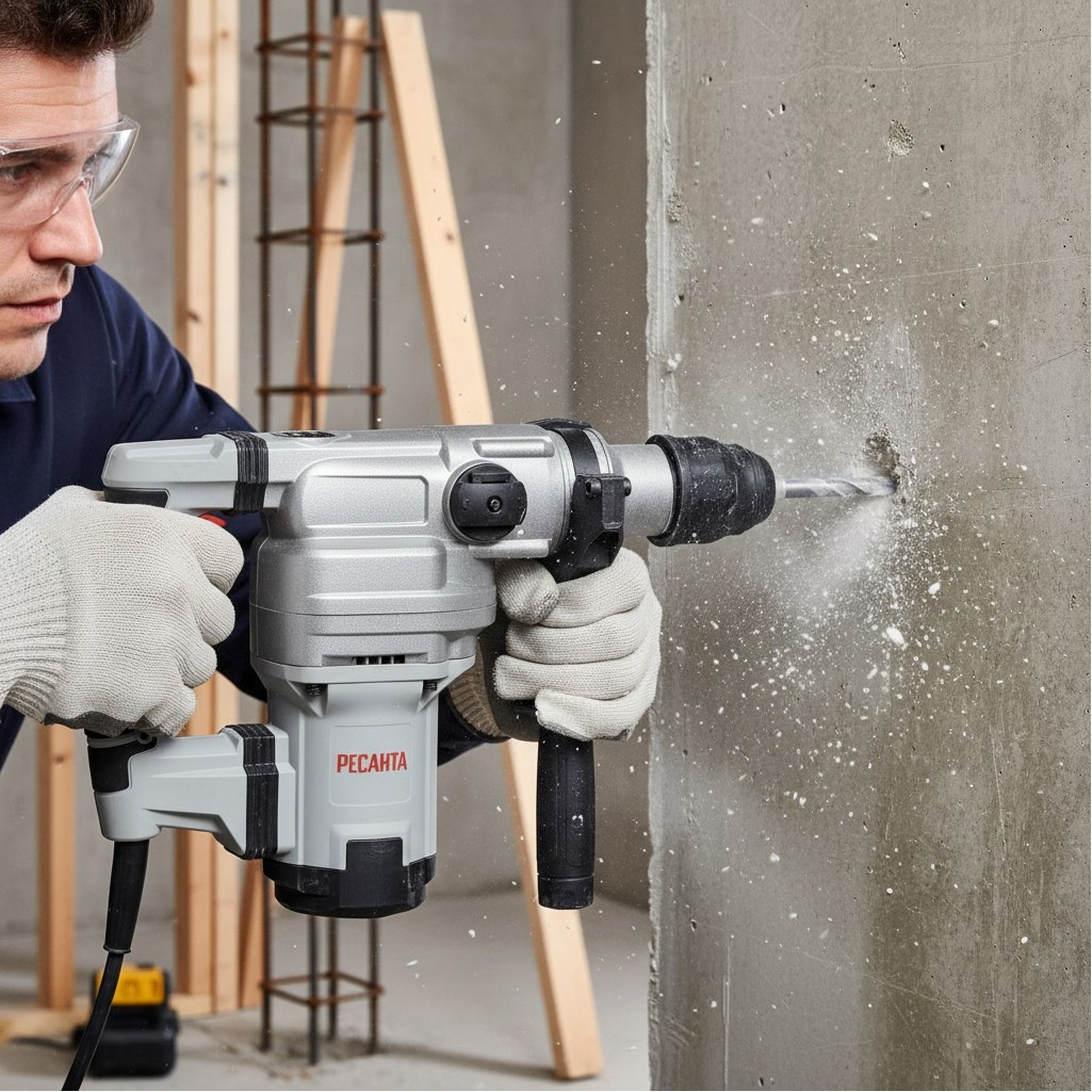 Перфоратор Ресанта П-40-1600КМ, щеточный двигатель, хвостовик SDS-Max