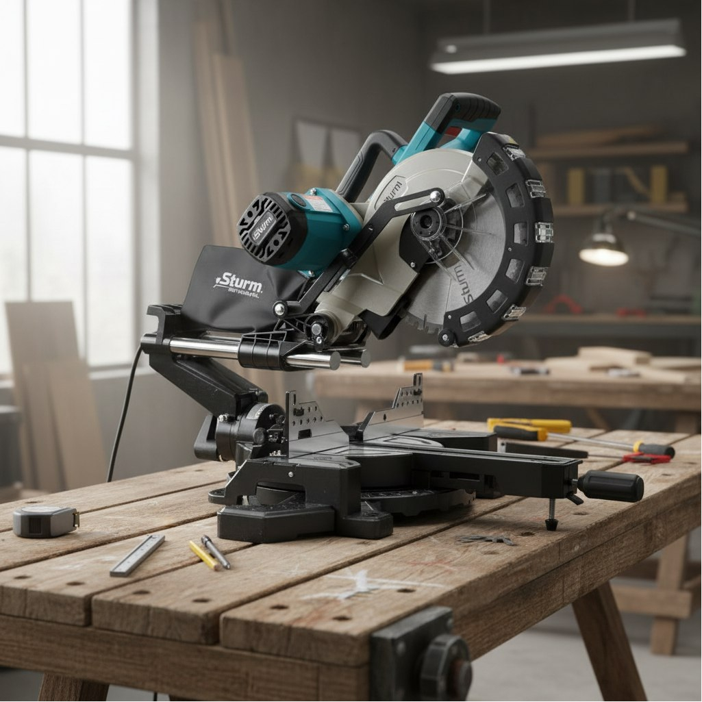 Пила торцовочная Sturm MS55255, щеточный двигатель, регулировка оборотов, 2.3 кВт