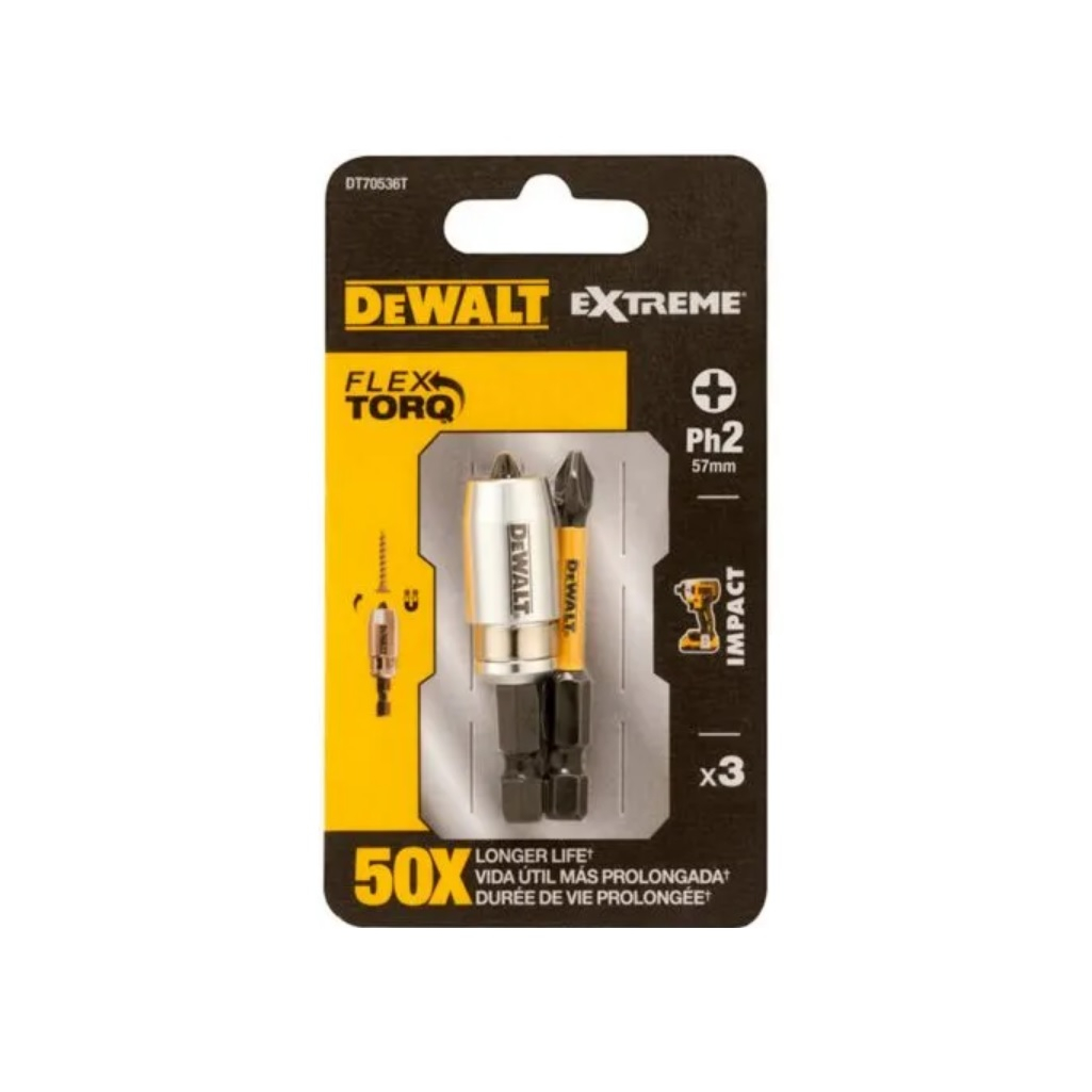 Биты с магнитным держателем DeWalt Extreme FlexTorq DT70536T, PH2, 57 мм, в наборе 2 штуки