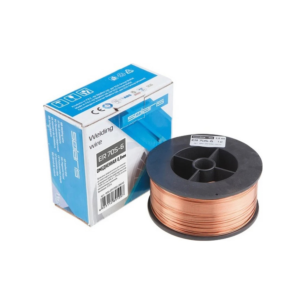 Проволока сварочная Solaris ER 70S-6 омедненная, 0.8 мм, 1 кг