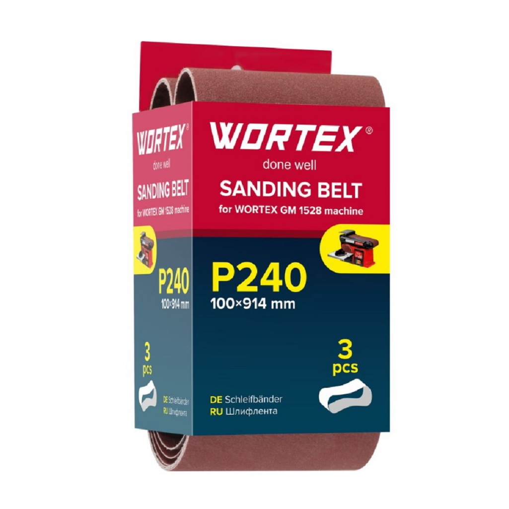 Лента шлифовальная Wortex GM 1528, 1325977, бесконечная, размер 100х914 мм, Р240, для станков, в упаковке 3 шт