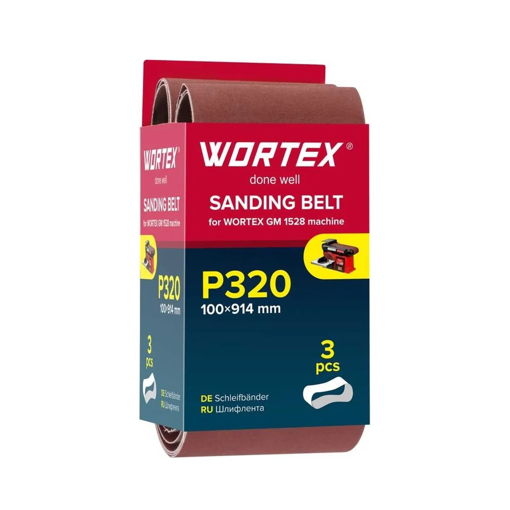 Лента шлифовальная Wortex GM 1528, 1325978, бесконечная, размер 100х914 мм, Р320, для станков, в упаковке 3 шт
