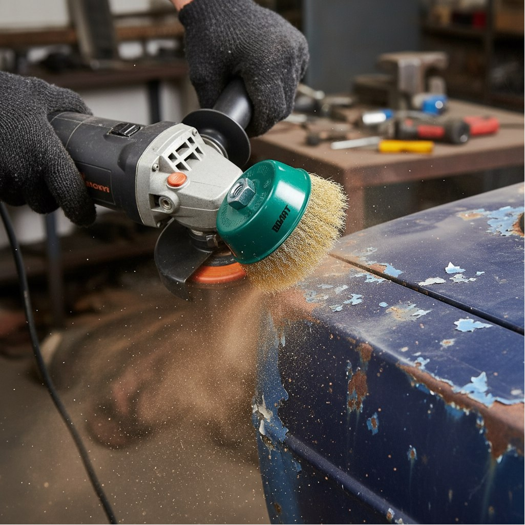 Щетка для УШМ Волат 81030-100, волнистая проволока, М14, 100 мм