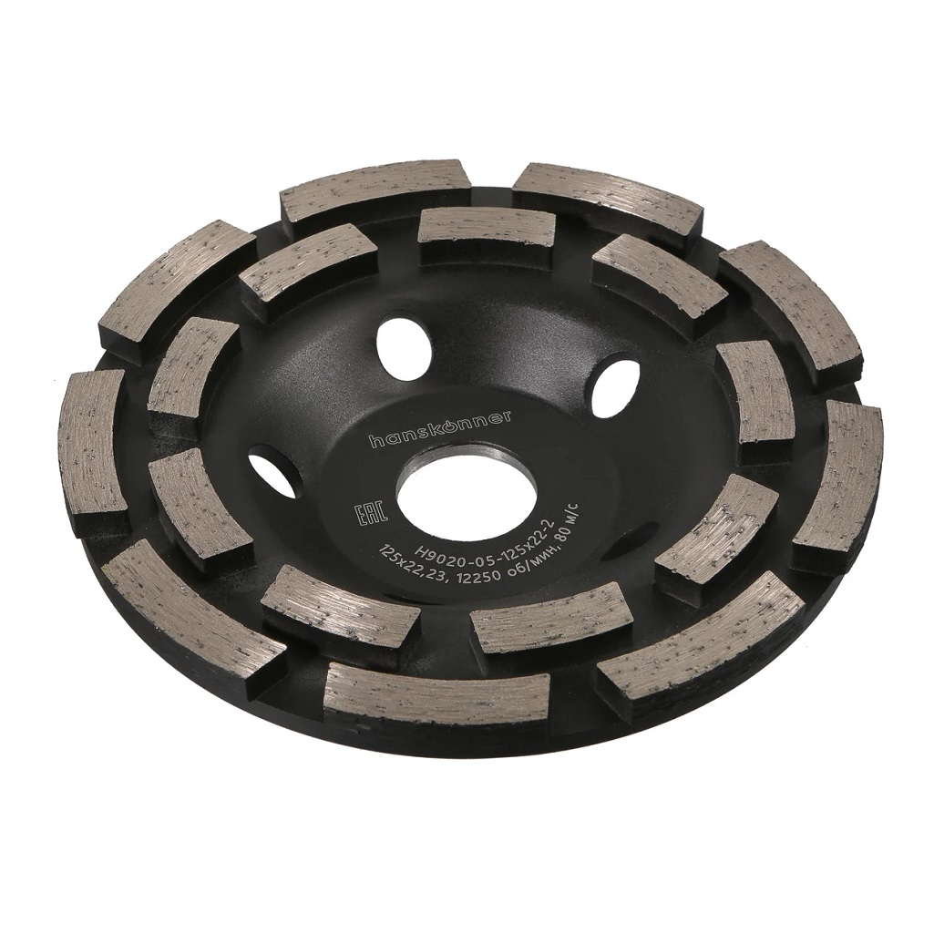 Чашка алмазная Hanskonner H9020-05-125x22-2, шлифовальная, 2 ряда, 125 мм, бетон, кирпич, камень