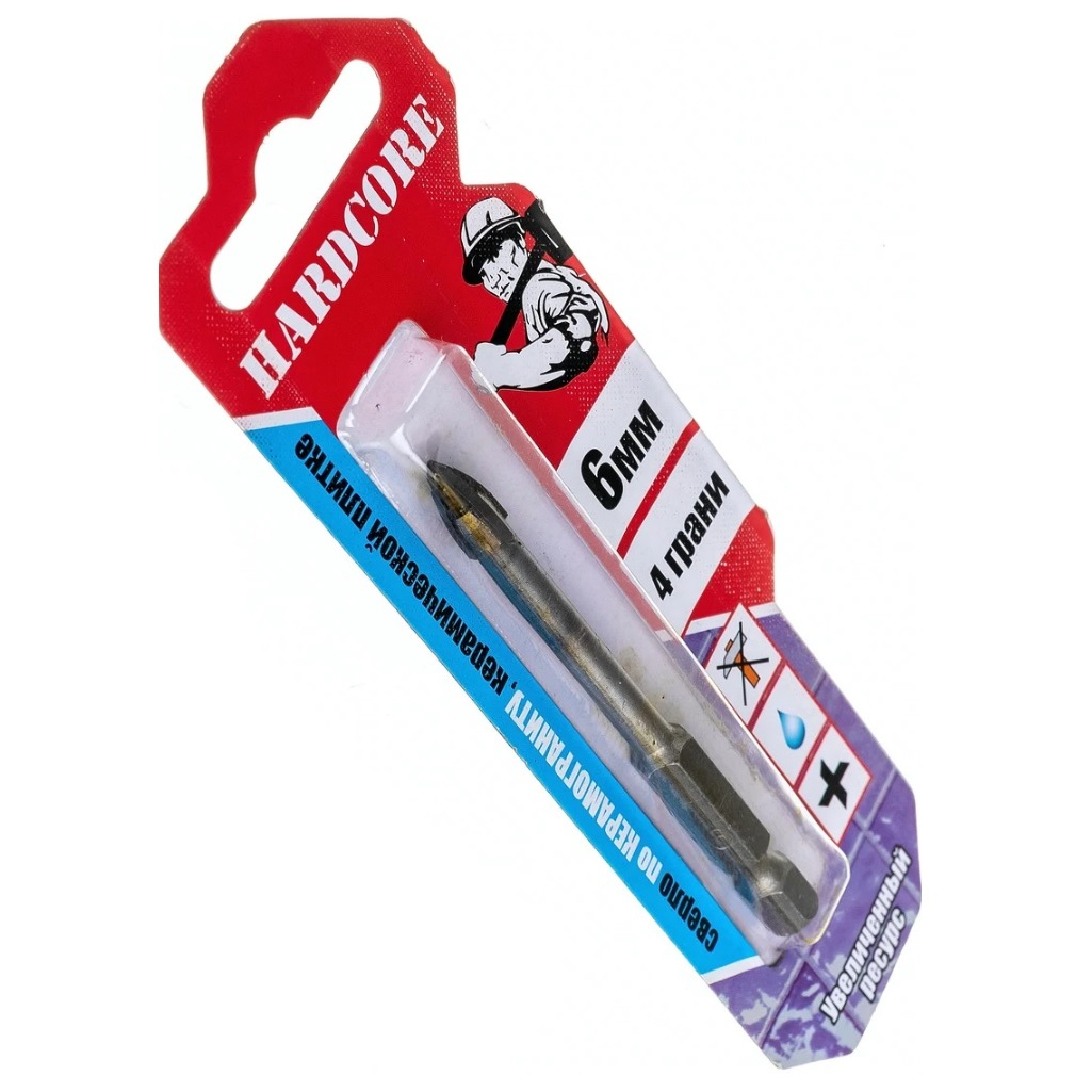 Сверло по керамограниту и керамической плитке Hardcore 151006, 6 мм, 4 грани, увеличенный ресурс