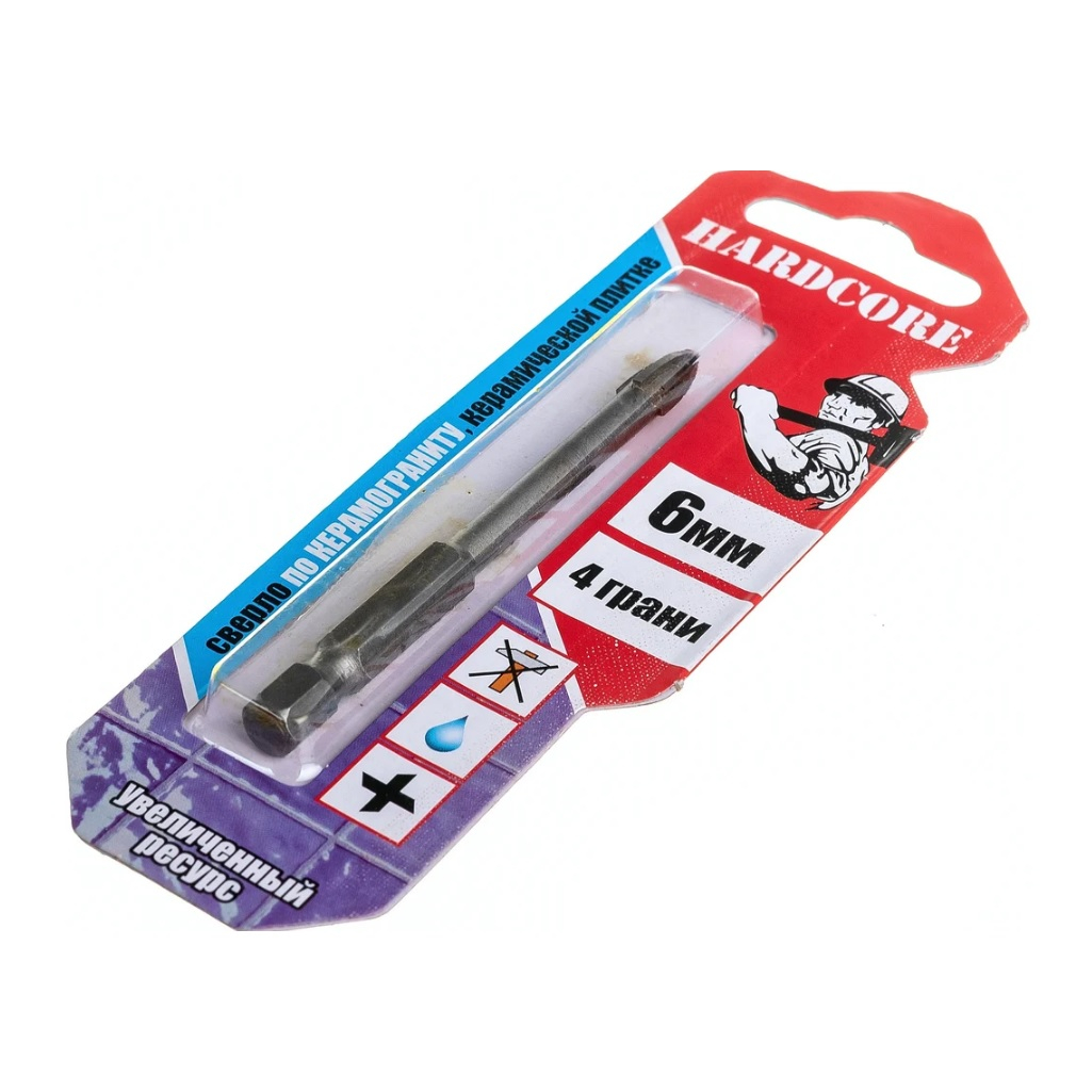 Сверло по керамограниту и керамической плитке Hardcore 151006, 6 мм, 4 грани, увеличенный ресурс