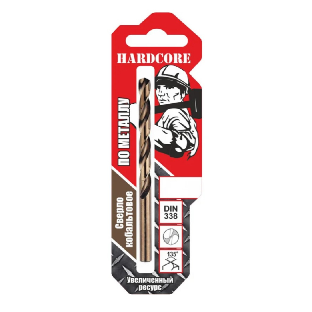 Сверло по металлу Hardcore 141060, 6 мм, кобальтовое, спиральное, цилиндрический хвостовик