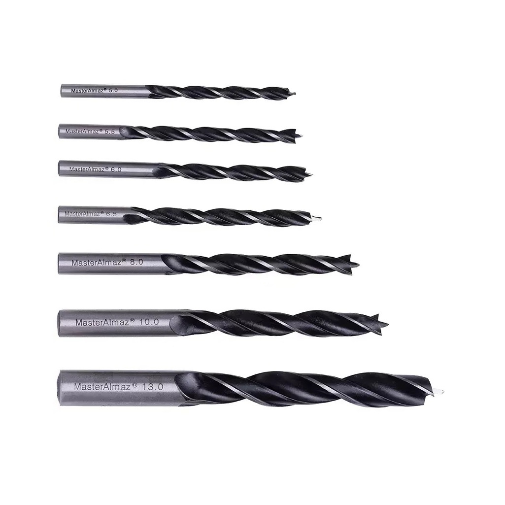 Набор спиральных и перовых сверл по дереву МастерАлмаз 10507812, 11 штук, диаметр 5-25 мм, хвостовик 13 мм