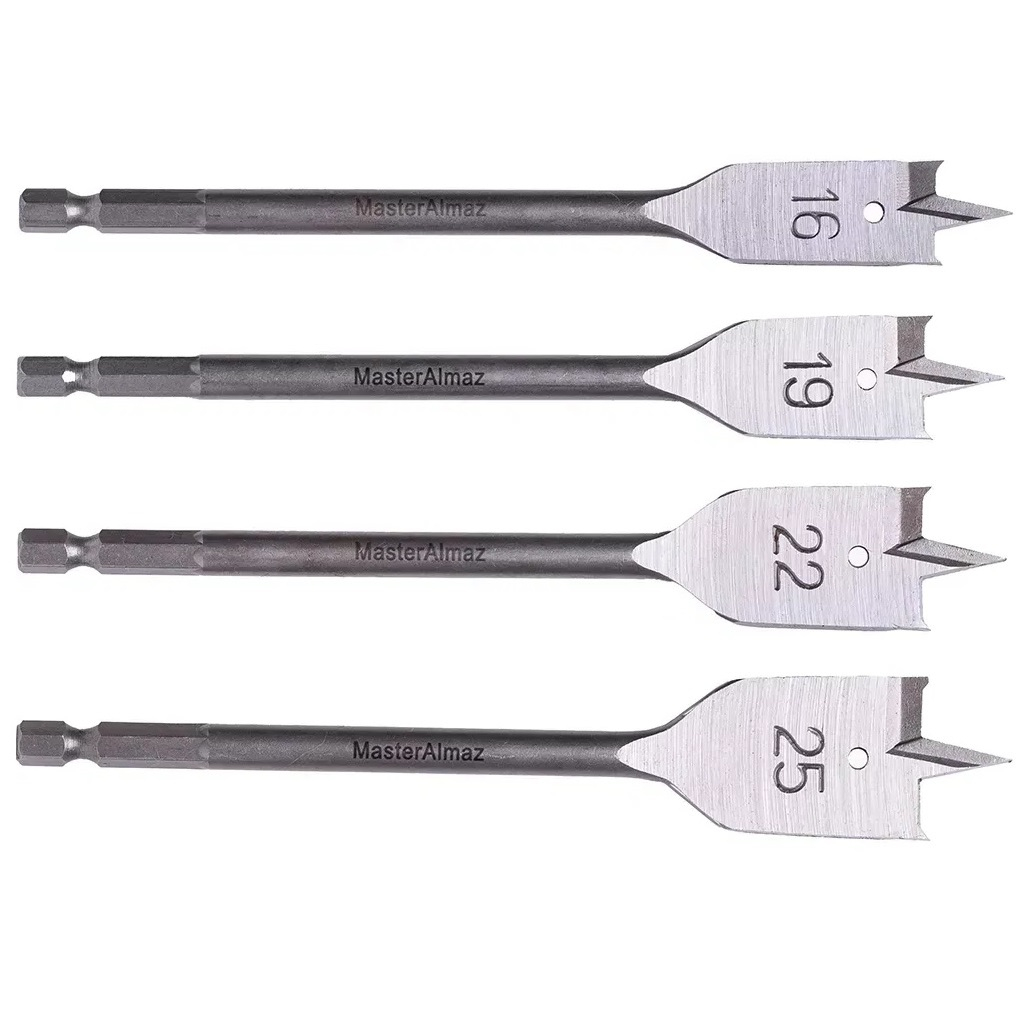Набор спиральных и перовых сверл по дереву МастерАлмаз 10507812, 11 штук, диаметр 5-25 мм, хвостовик 13 мм