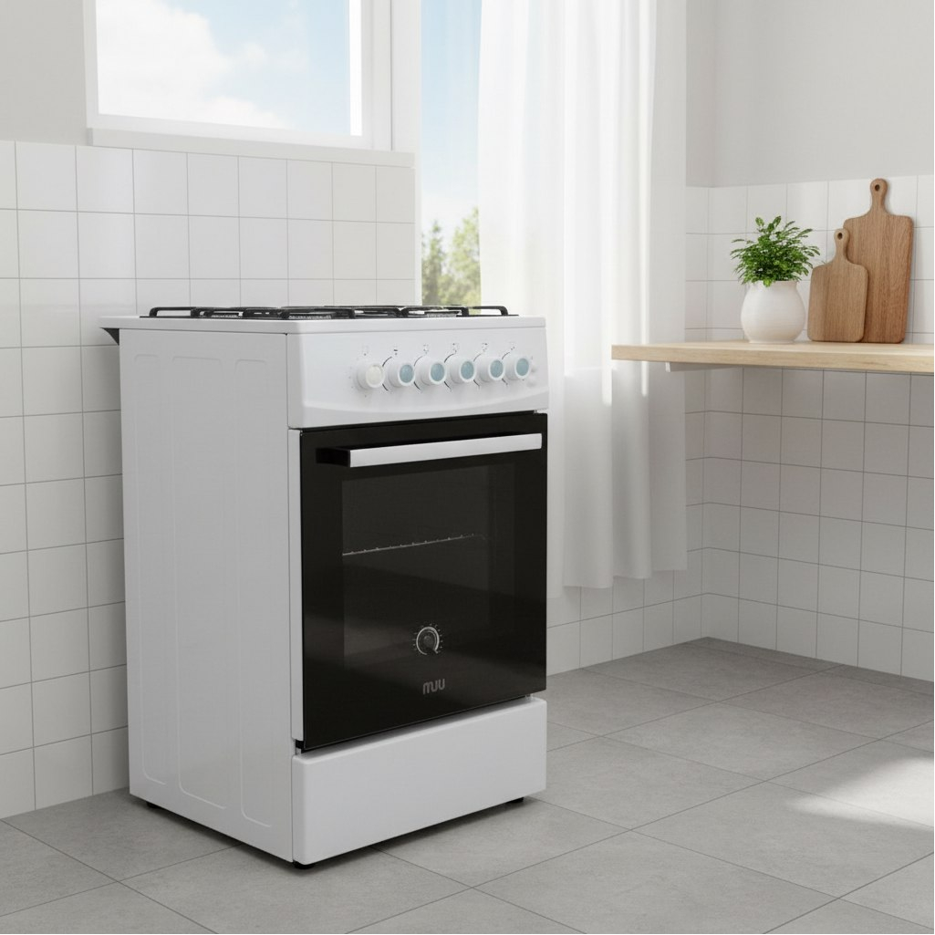 Плита газовая MIU Harisma 526 LUX, УТ-00002918, цвет белый, объем духовки 55 л, откидная дверца