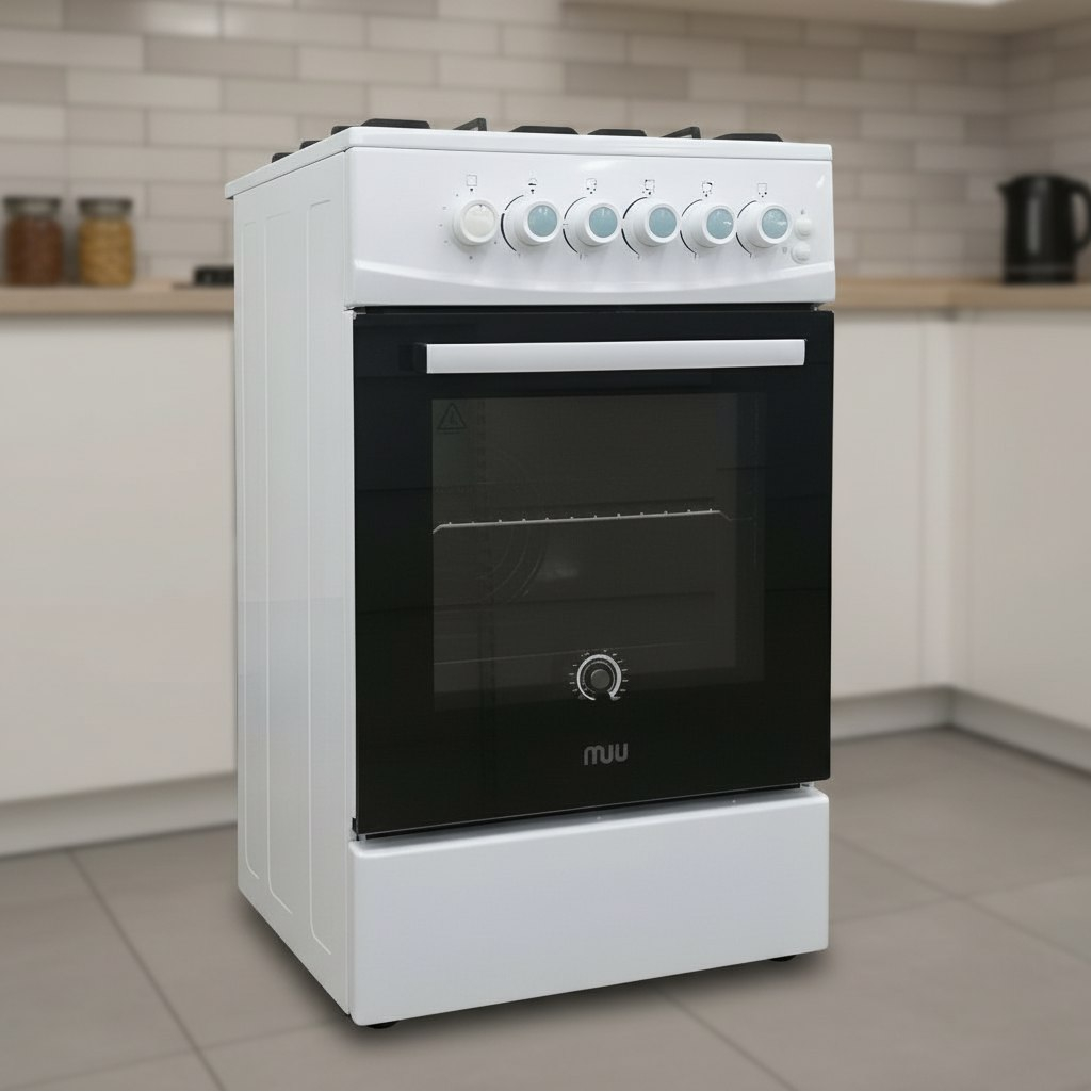 Плита газовая MIU Harisma 526 LUX, УТ-00002918, цвет белый, объем духовки 55 л, откидная дверца