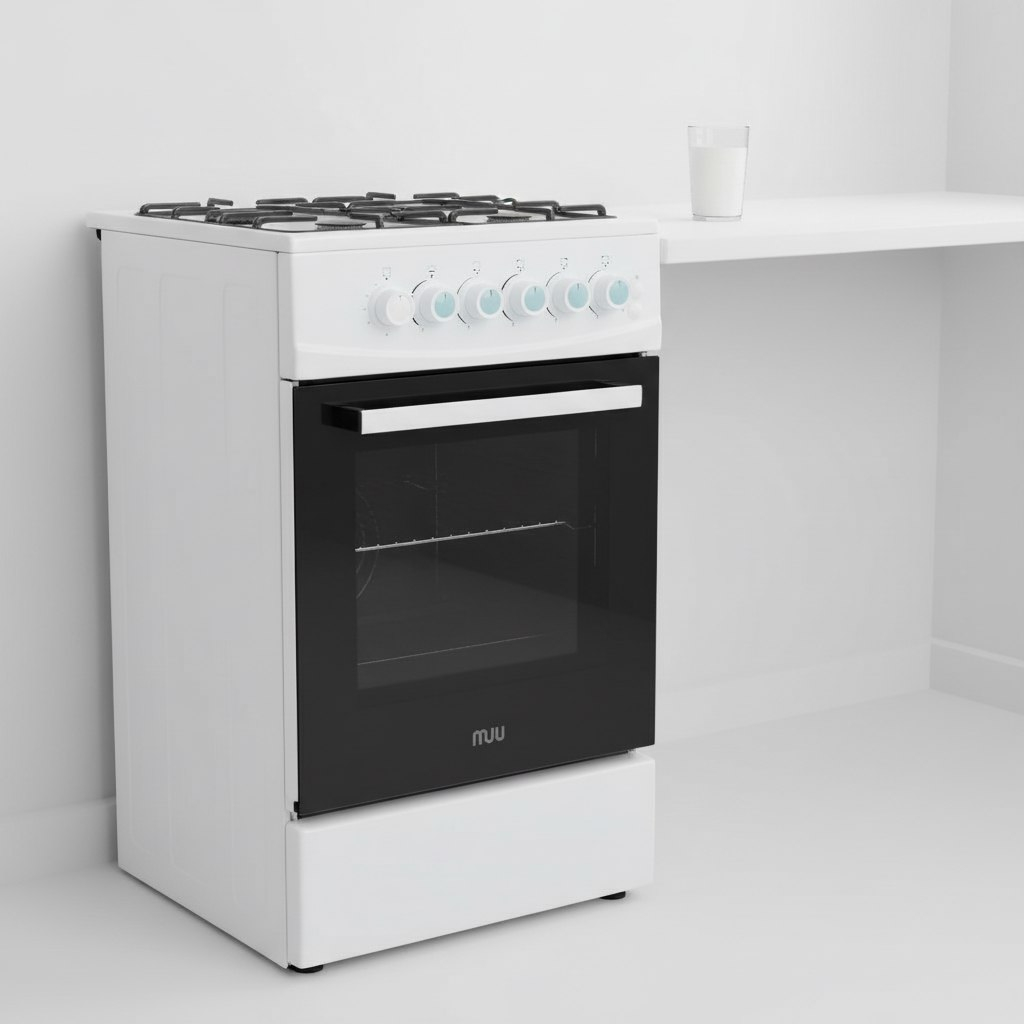 Плита газовая MIU Harisma 526 LUX, УТ-00002918, цвет белый, объем духовки 55 л, откидная дверца