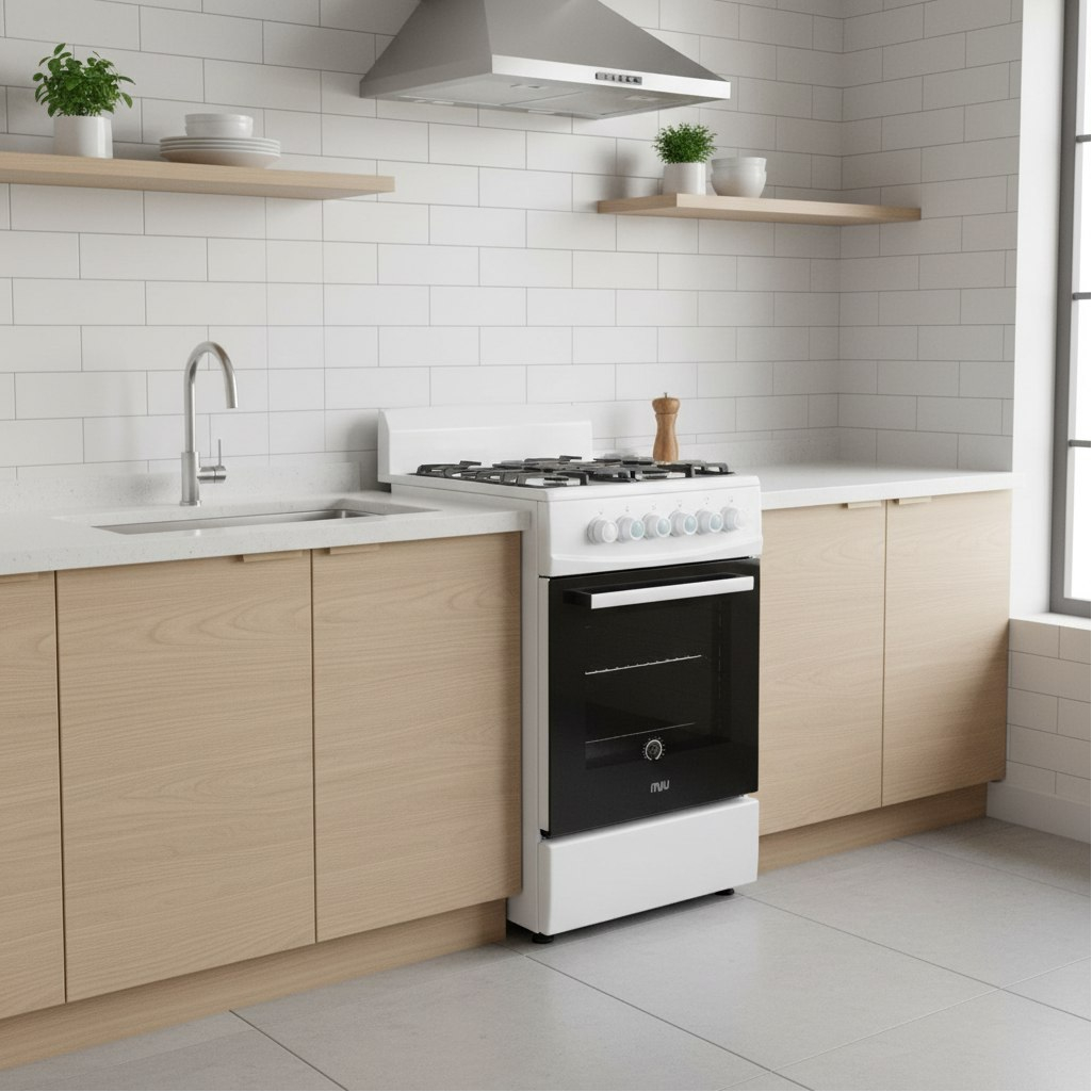 Плита газовая MIU Harisma 526 LUX, УТ-00002918, цвет белый, объем духовки 55 л, откидная дверца