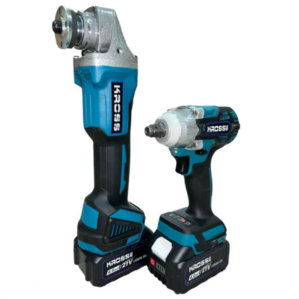 Набор аккумуляторного инструмента Kross KLi125+KLi20M, УШМ+гайковерт, 21В, 2 акк. х 4,0Ah+з.у.