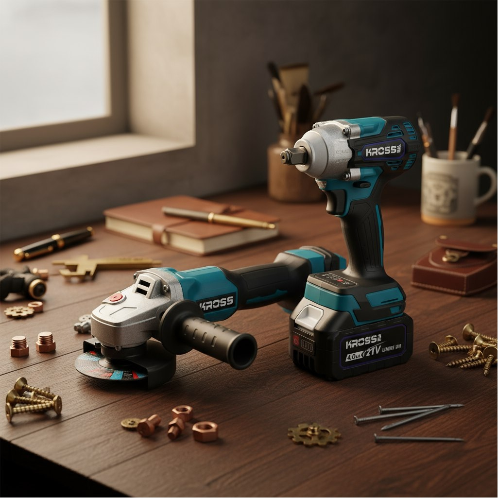 Набор аккумуляторного инструмента Kross KLi125+KLi20M, УШМ+гайковерт, 21В, 2 акк. х 4,0Ah+з.у.