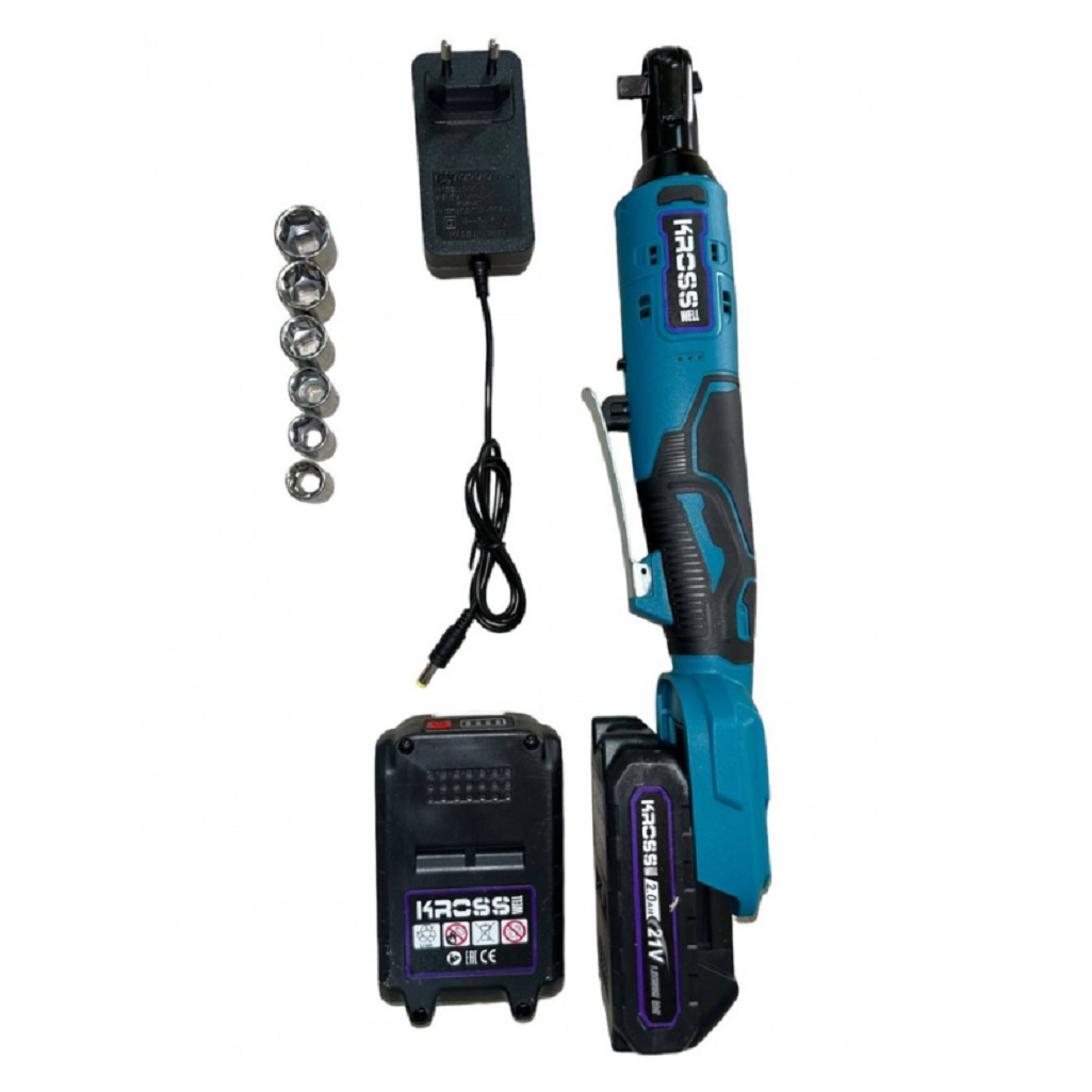 Трещотка аккумуляторная Kross KLi-2145, 21B, виброгасящая рукоятка, 2акк. х 2Ah, 45 Нм