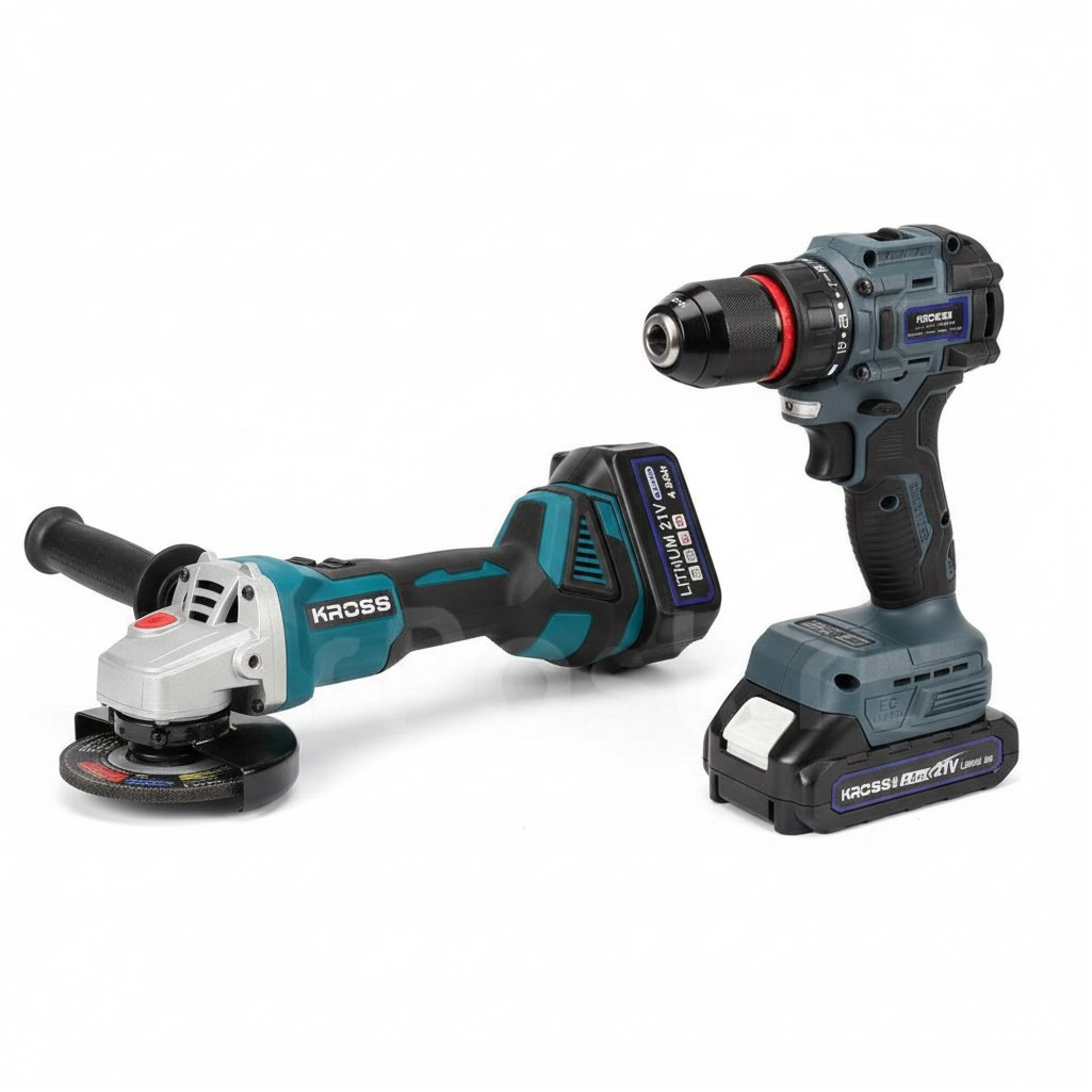 Набор аккумуляторного инструмента Kross KLi125+KLi21BL, УШМ+шуруповерт, 21В, 2 акк. х 4,0 Ah+з.у.