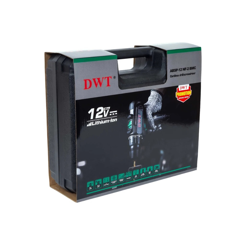 Дрель-шуруповерт аккумуляторная DWT ABSP-12 NF-2 BMC, 12 В, 2 аккумулятора, зарядное устройство, щеточный двигатель