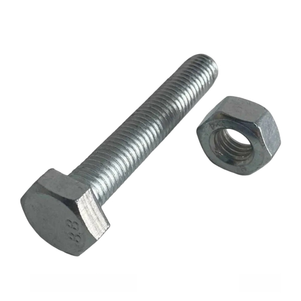 Болт в комплекте с гайкой М10, 100 мм, мелкий шаг 1.25 мм, DIN 933 класс прочности 8.8, оцинкованная сталь